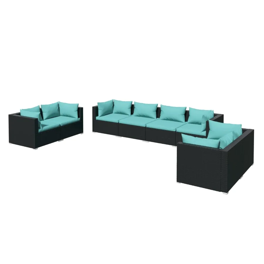 Salon de jardin 8 pcs avec coussins Résine tressée Noir - 2