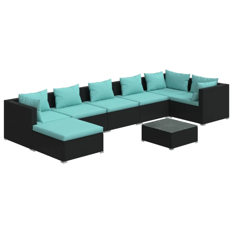Salon de jardin 8 pcs avec coussins Résine tressée Noir - 2