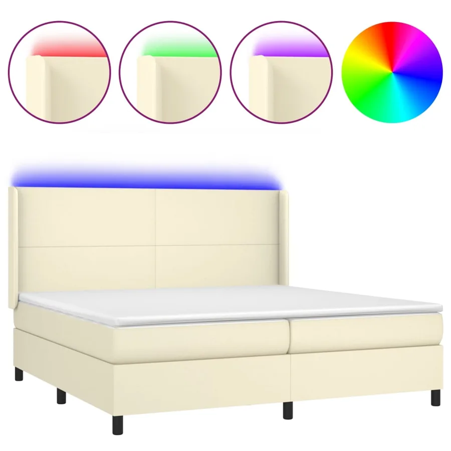 Sommier à lattes de lit matelas LED Crème 200x200 cm Similicuir - 2