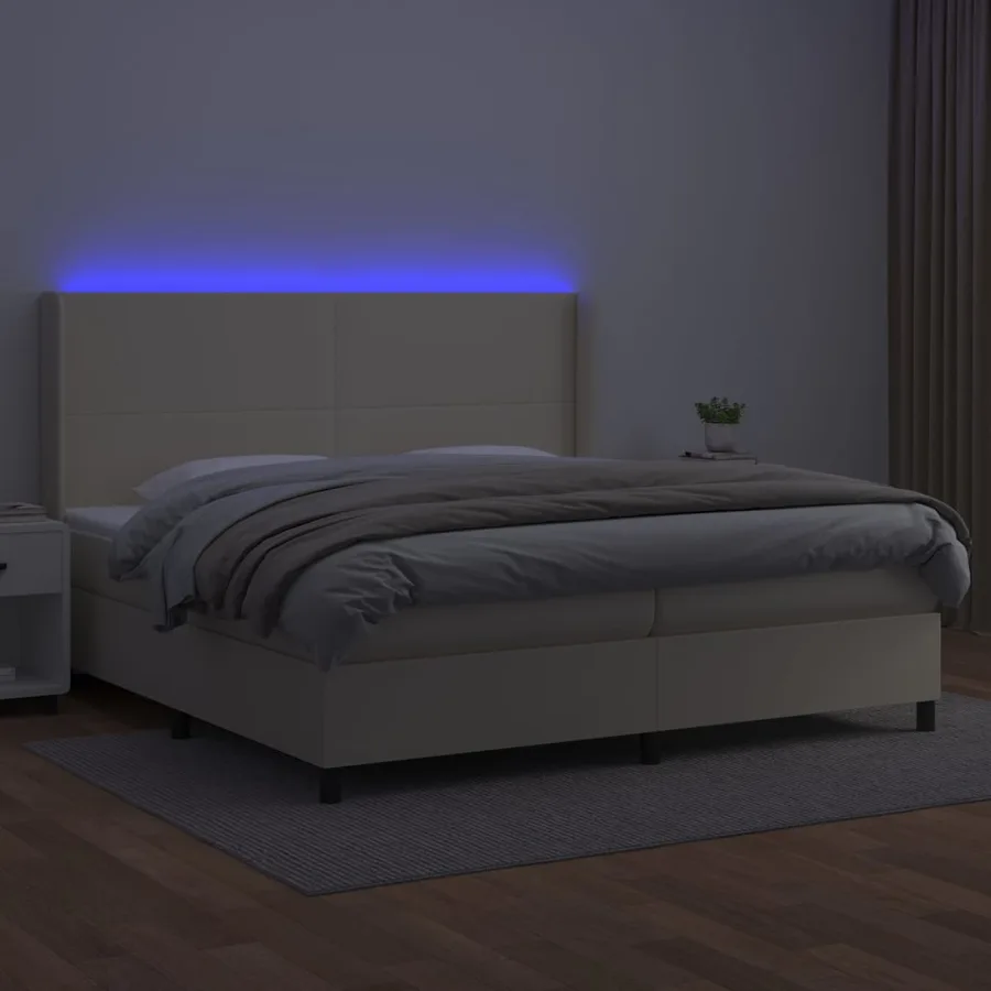 Sommier à lattes de lit matelas LED Crème 200x200 cm Similicuir - 3