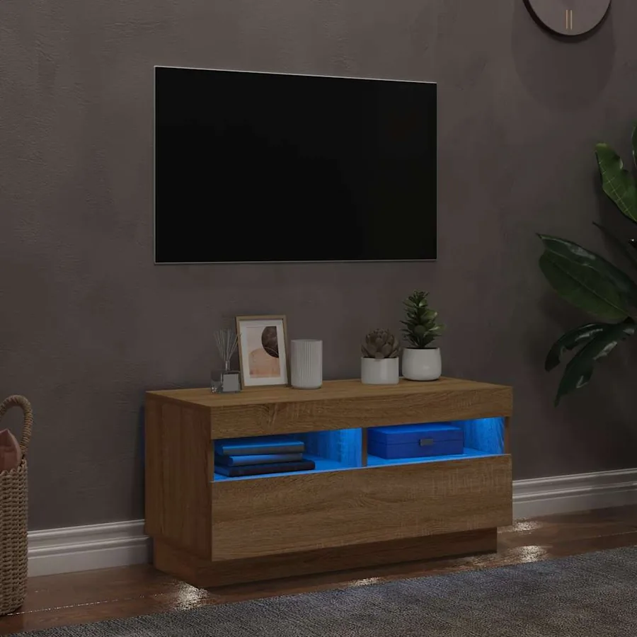 Meuble TV avec lumières LED chêne sonoma 80x35x40 cm