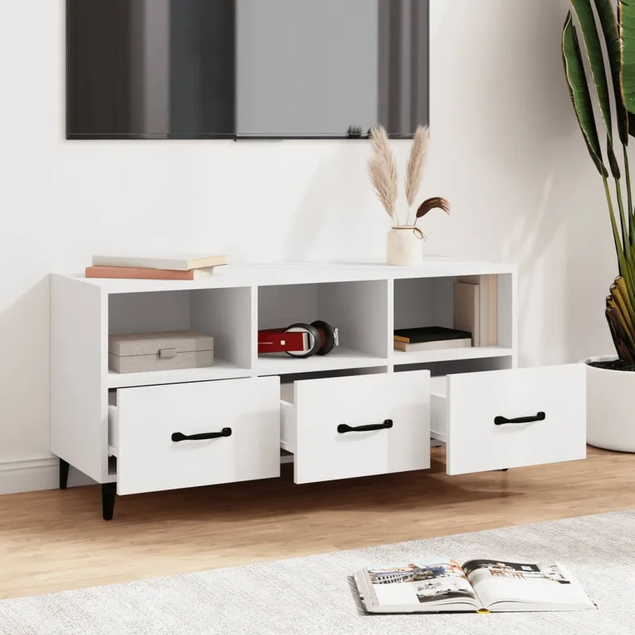 Meuble TV Blanc 102x35x50 cm Bois d'ingénierie - 3