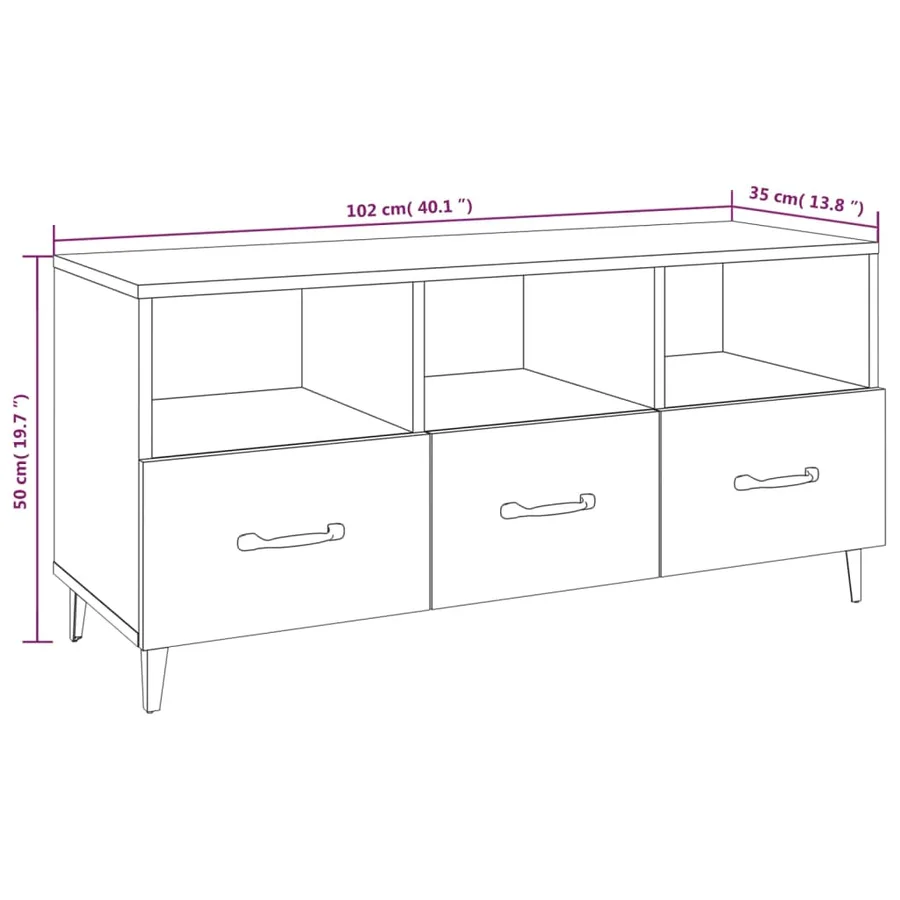 Meuble TV Blanc 102x35x50 cm Bois d'ingénierie - 8
