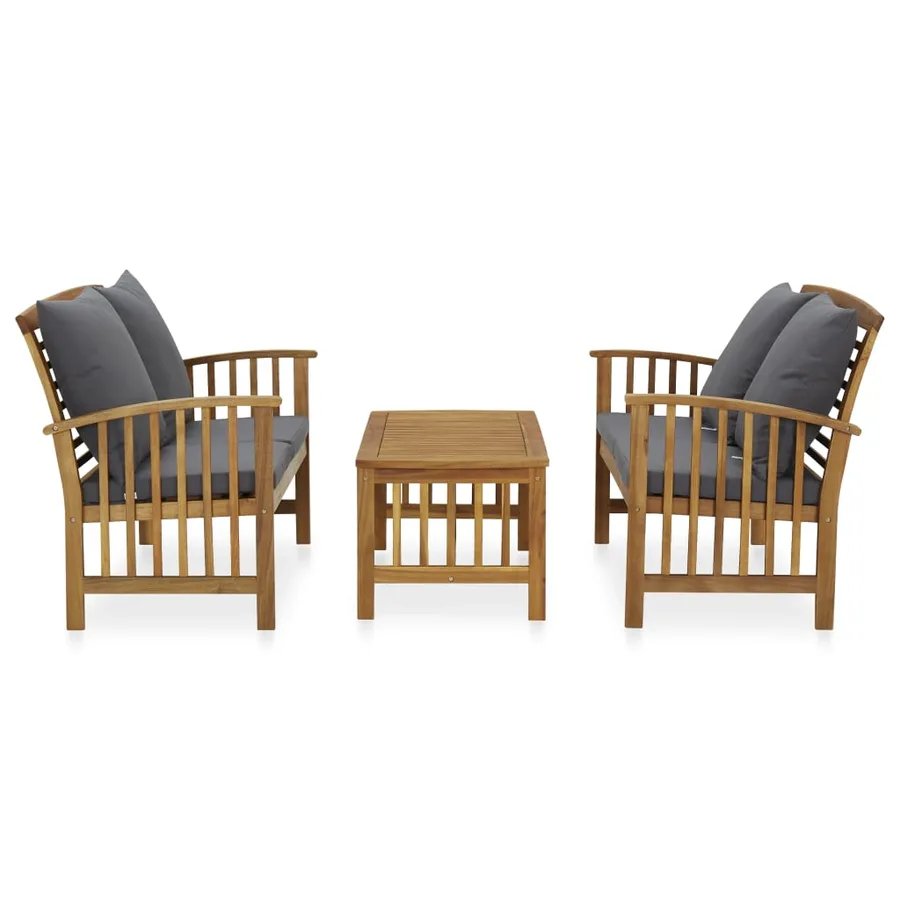 Salon de jardin 3 pcs avec coussins Bois d'acacia massif - 2