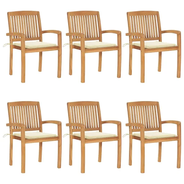 Chaises de jardin empilables avec coussins lot de 6 Teck solide