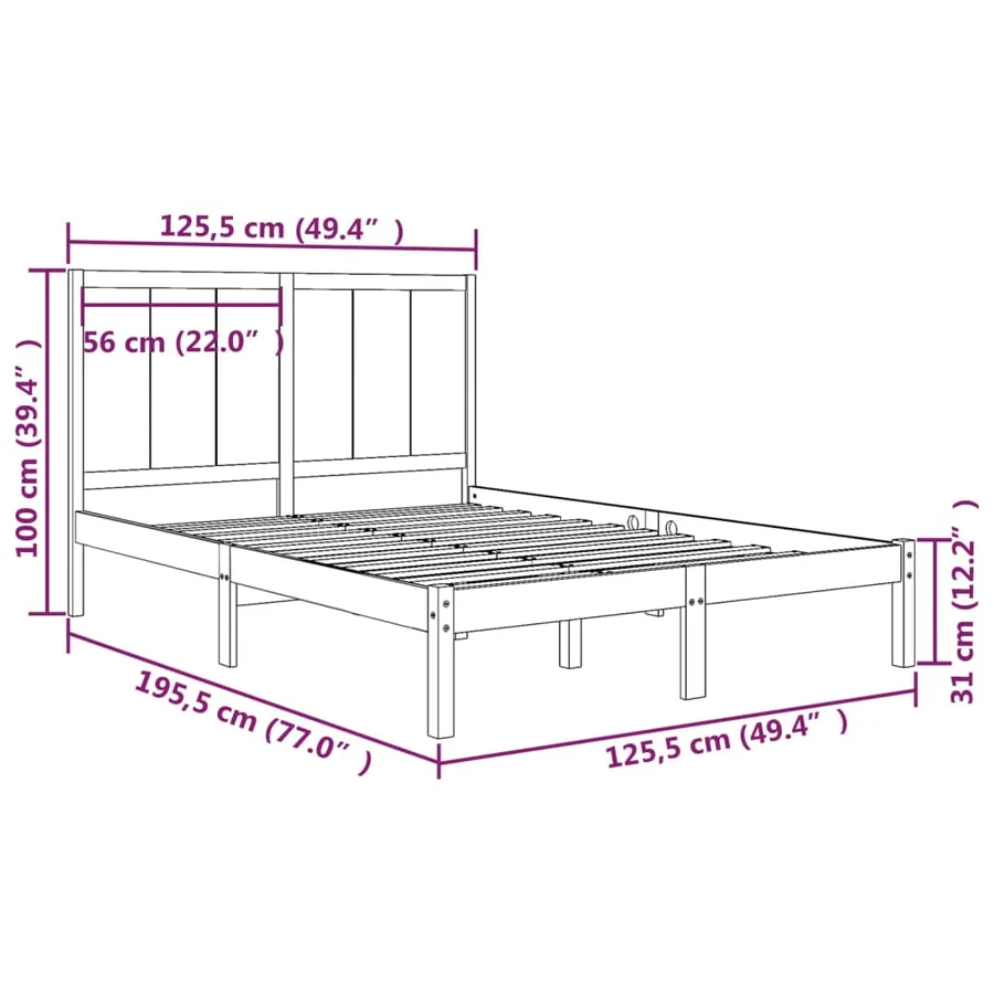Cadre de lit sans matelas 120x190 cm bois de pin massif - 5