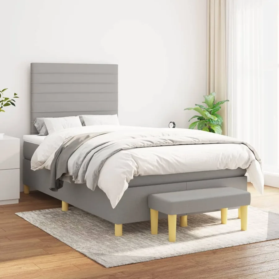 Sommier à lattes de lit avec matelas Gris clair 120x200cm Tissu