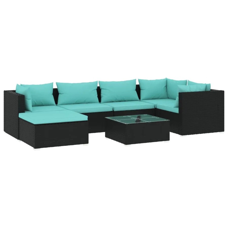 Salon de jardin 7 pcs avec coussins Résine tressée Noir - 2