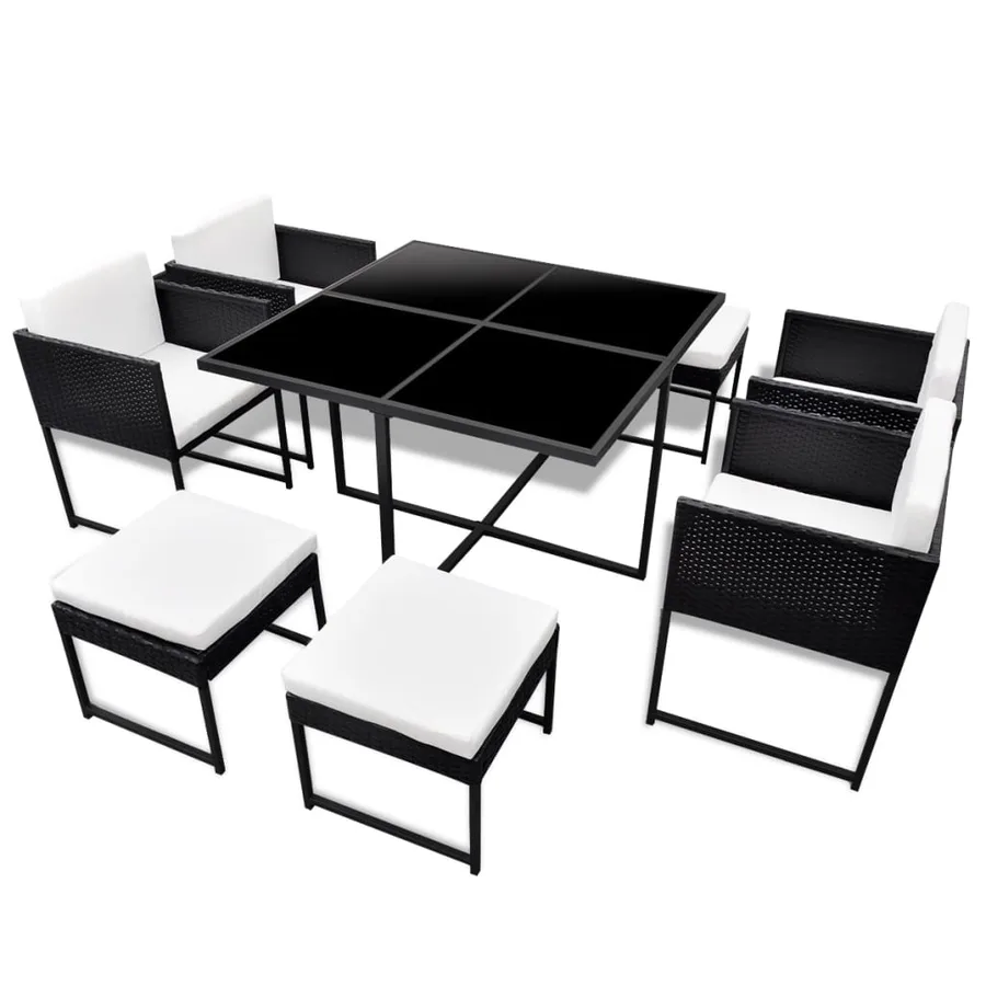 Ensemble à manger d'extérieur 9pcs coussins Résine tressée Noir - 2