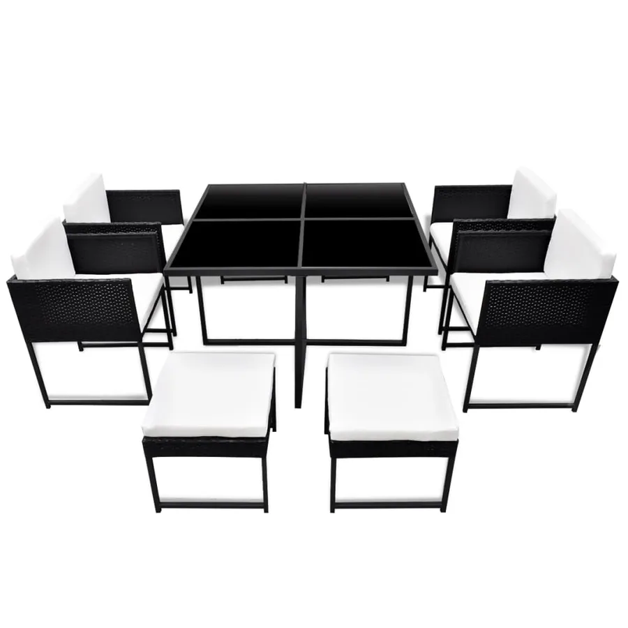 Ensemble à manger d'extérieur 9pcs coussins Résine tressée Noir - 3