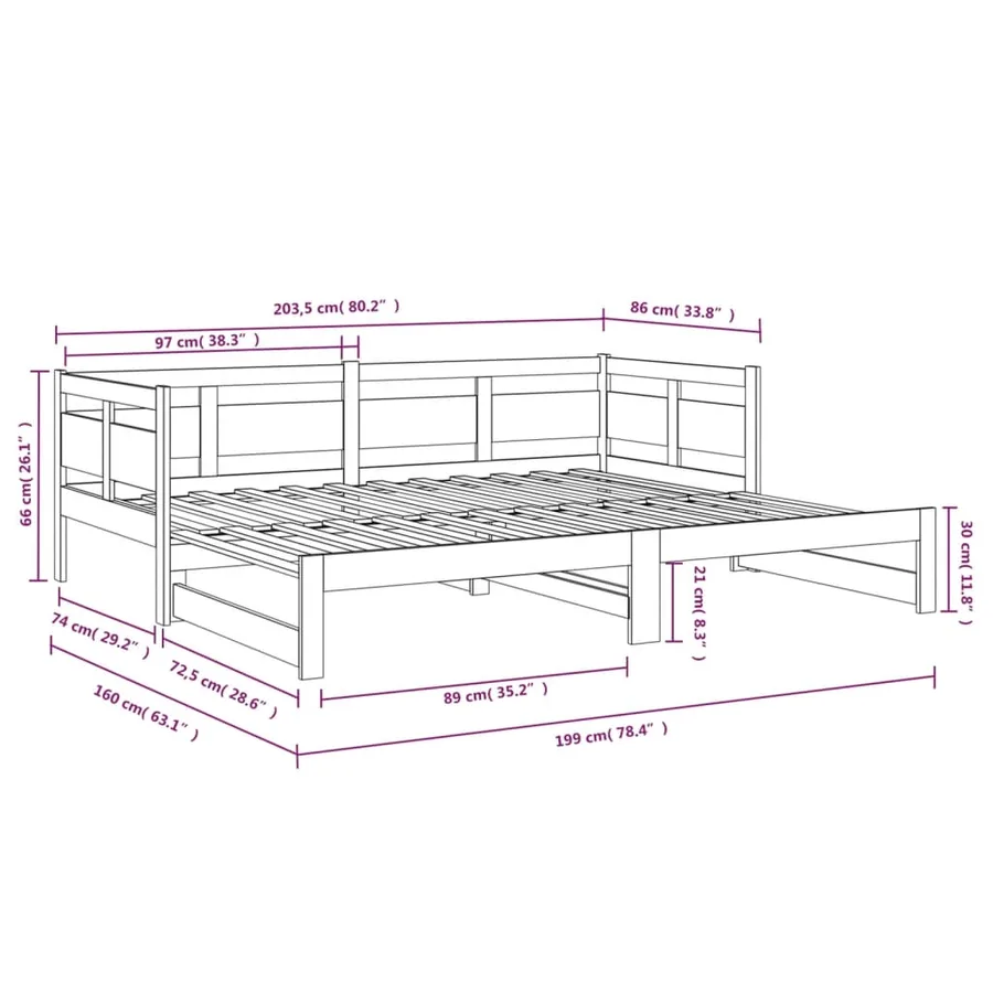 Lit coulissant sans matelas noir 2x(80x200)cm - 11
