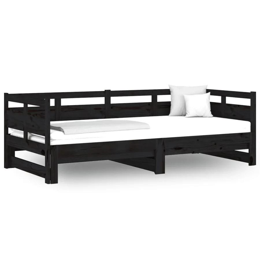 Lit coulissant sans matelas noir 2x(80x200)cm - 2