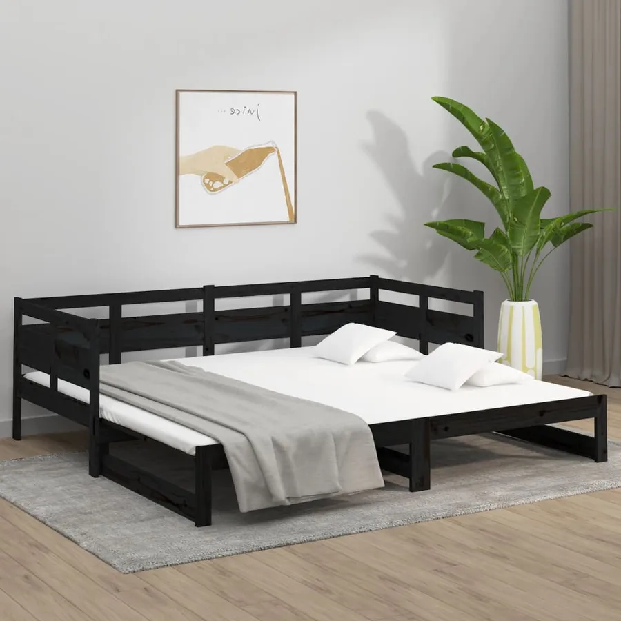 Lit coulissant sans matelas noir 2x(80x200)cm - 4