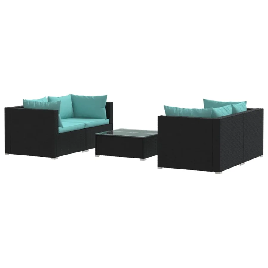 Salon de jardin 5 pcs avec coussins Résine tressée Noir - 2