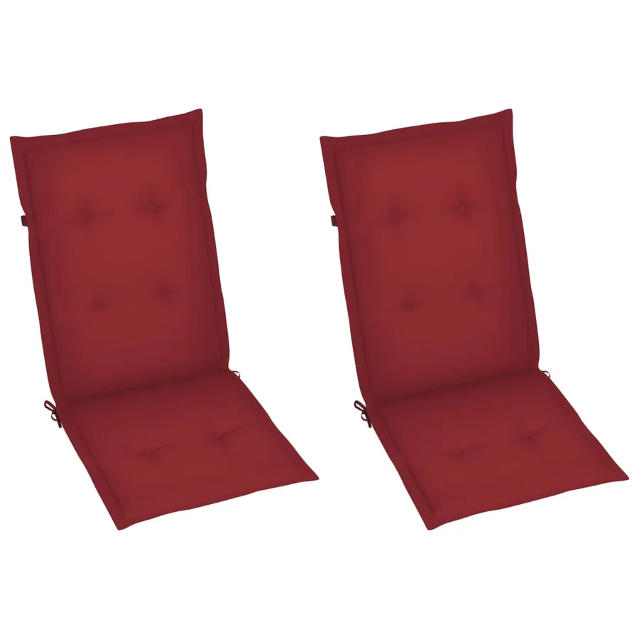Chaises de jardin lot de 2 et coussins bordeaux Teck massif - 6