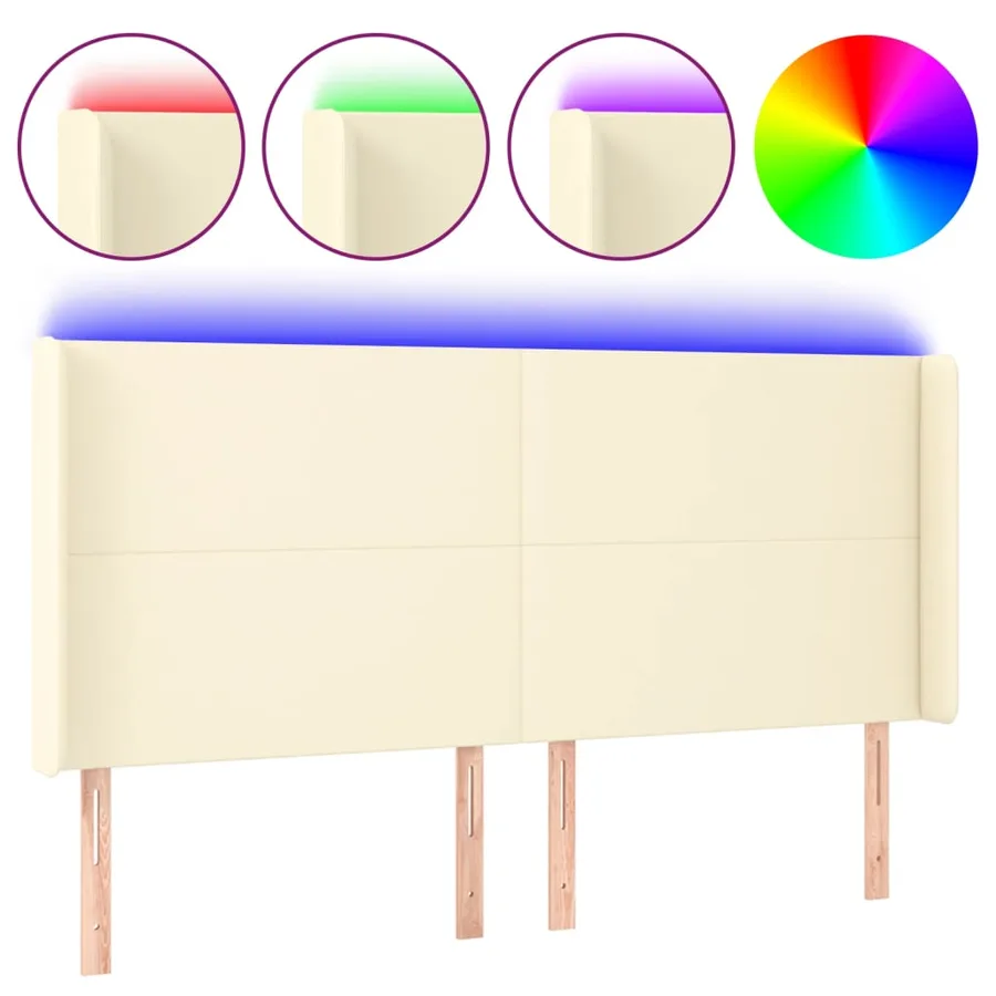 Tête de lit à LED Crème 203x16x118/128 cm Similicuir - 2