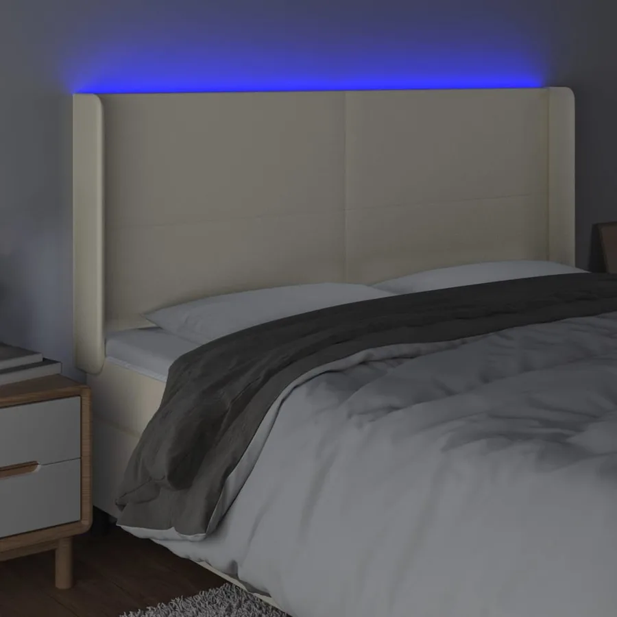 Tête de lit à LED Crème 203x16x118/128 cm Similicuir - 4