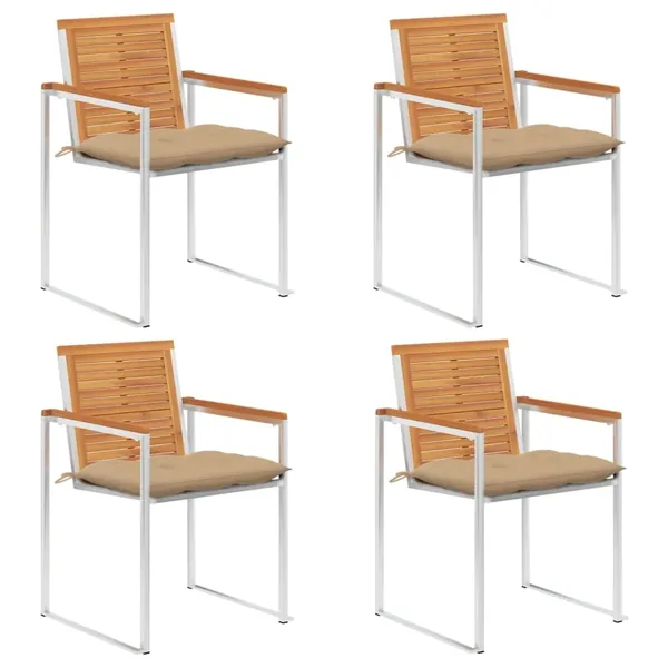 Chaises de jardin lot de 4 avec coussins Bois d'acacia massif