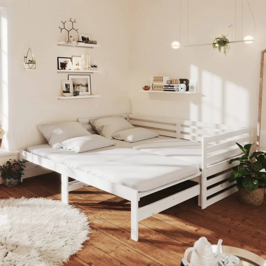 Lit coulissant 2x(90x200) cm Blanc Bois de pin massif