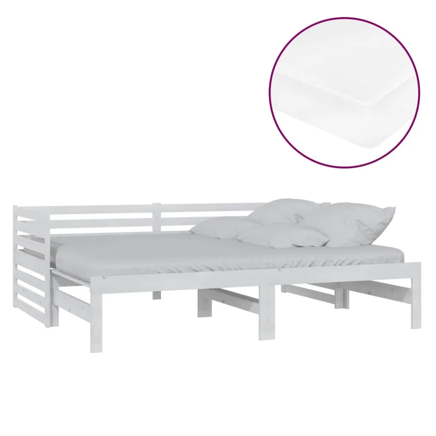 Lit coulissant 2x(90x200) cm Blanc Bois de pin massif - 2