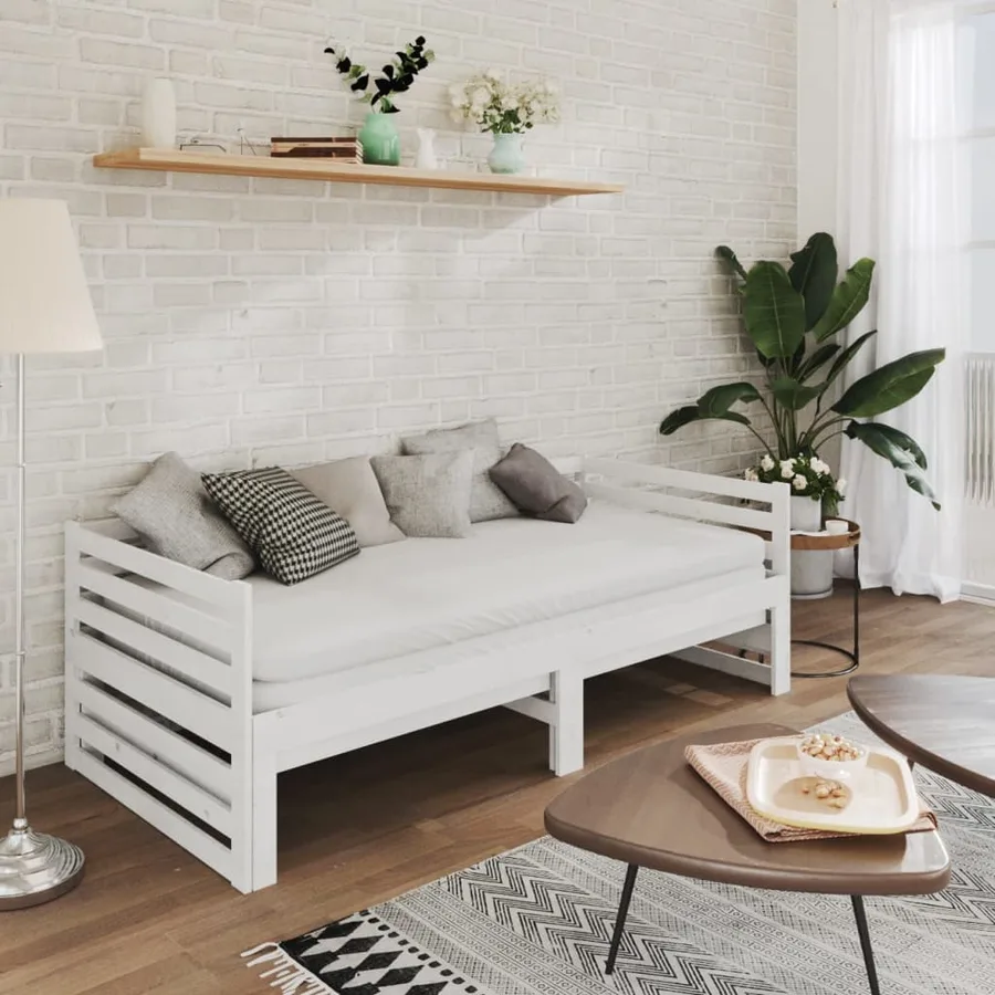 Lit coulissant 2x(90x200) cm Blanc Bois de pin massif - 3