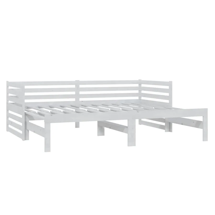Lit coulissant 2x(90x200) cm Blanc Bois de pin massif - 4