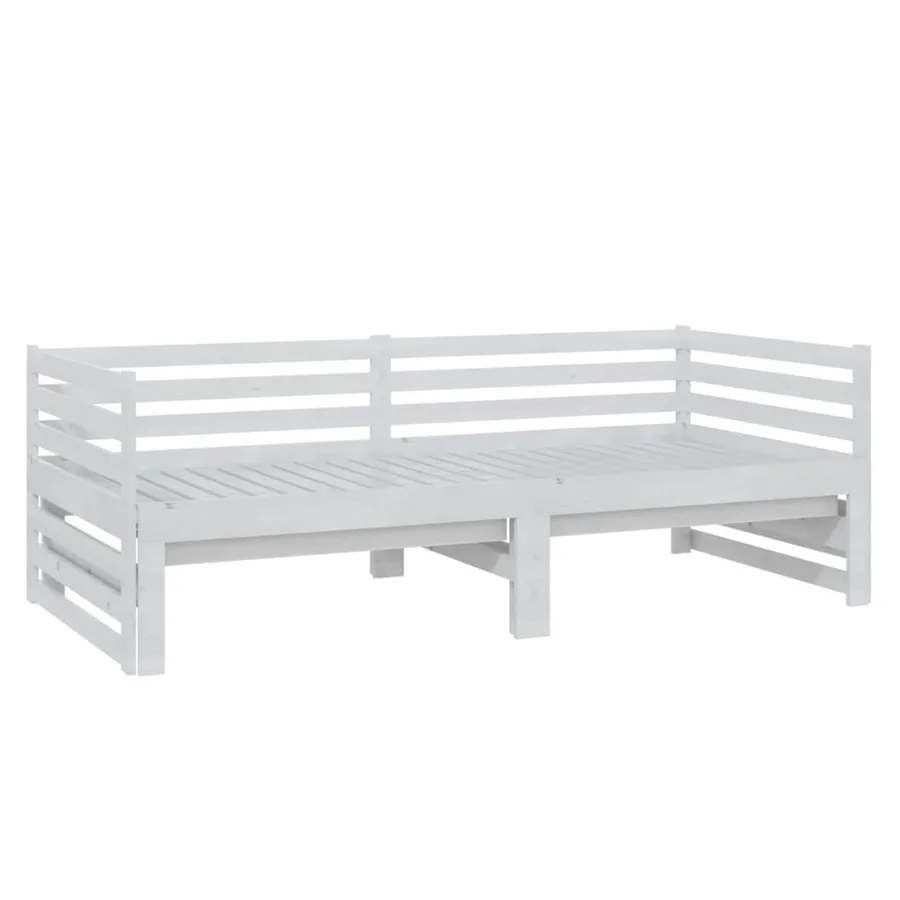 Lit coulissant 2x(90x200) cm Blanc Bois de pin massif - 5