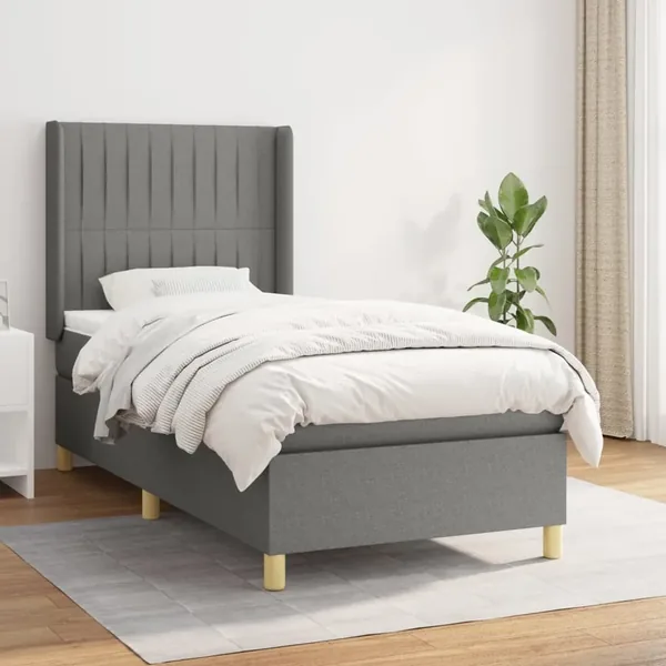 Sommier à lattes de lit avec matelas Gris foncé 100x200cm Tissu