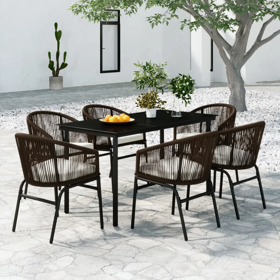 Ensemble à manger de jardin 7 pcs Marron