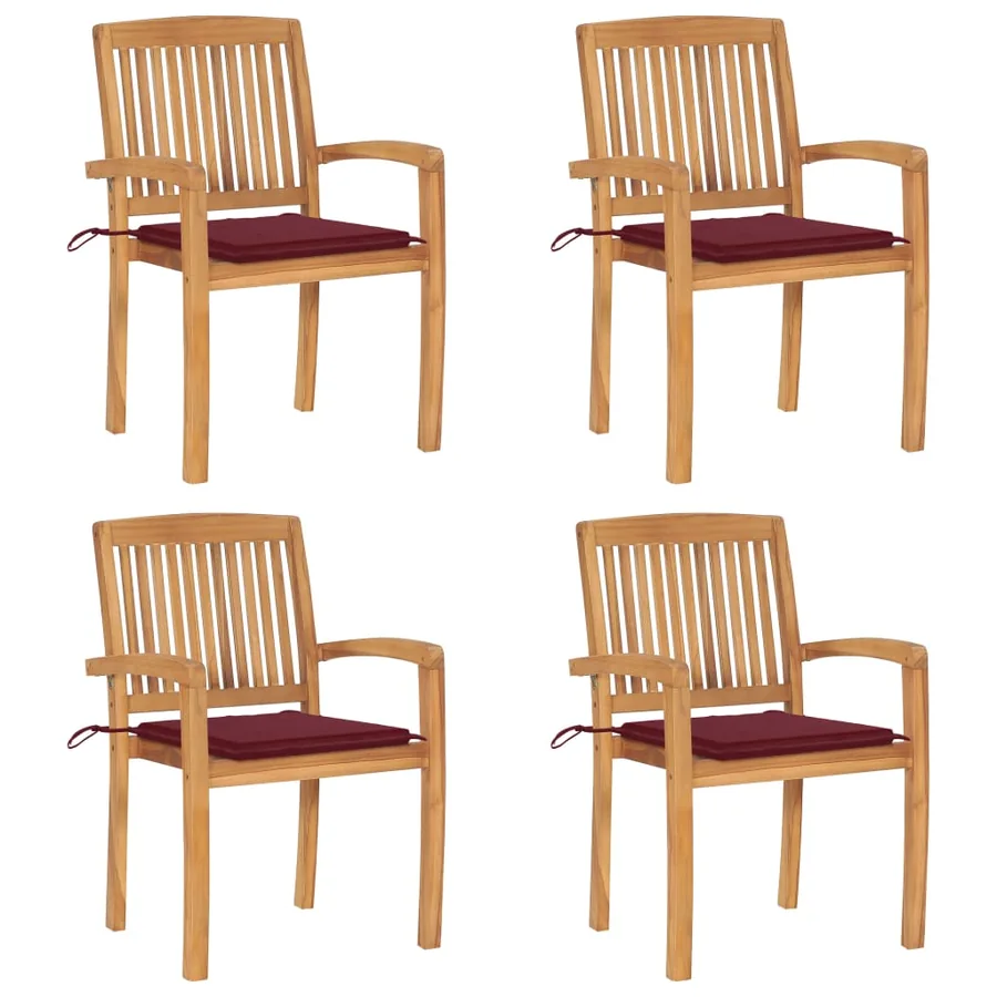 Chaises de jardin empilables avec coussins lot de 4 Teck solide