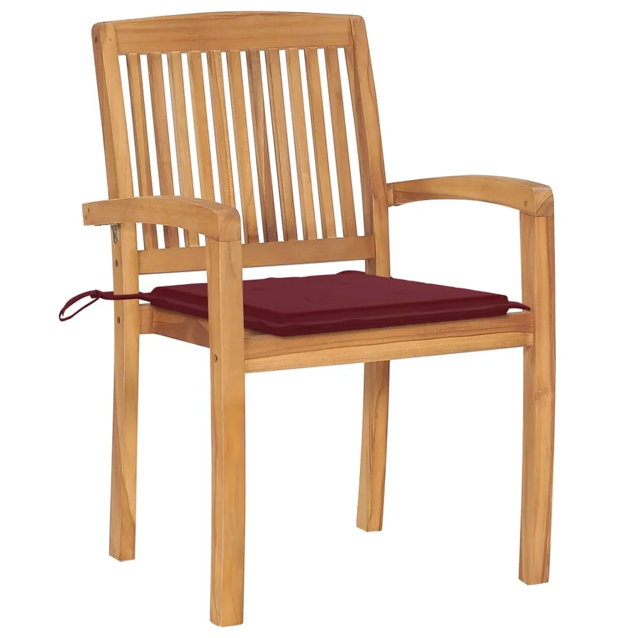 Chaises de jardin empilables avec coussins lot de 4 Teck solide - 3