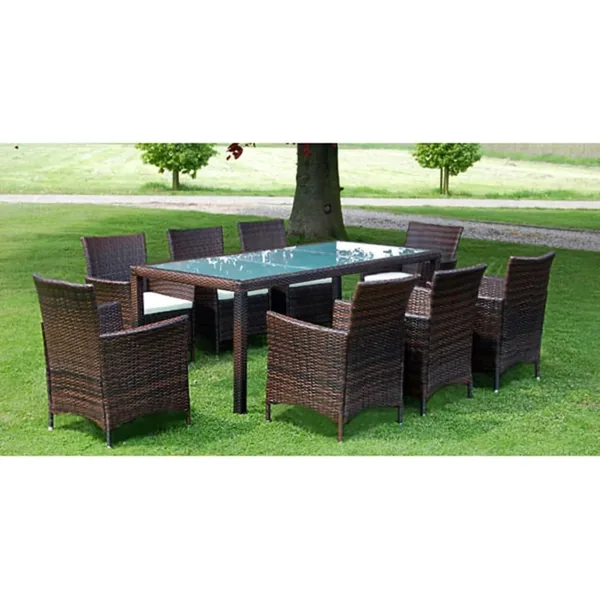 Ensemble à manger d'extérieur avec coussins 9pcs Résine tressée