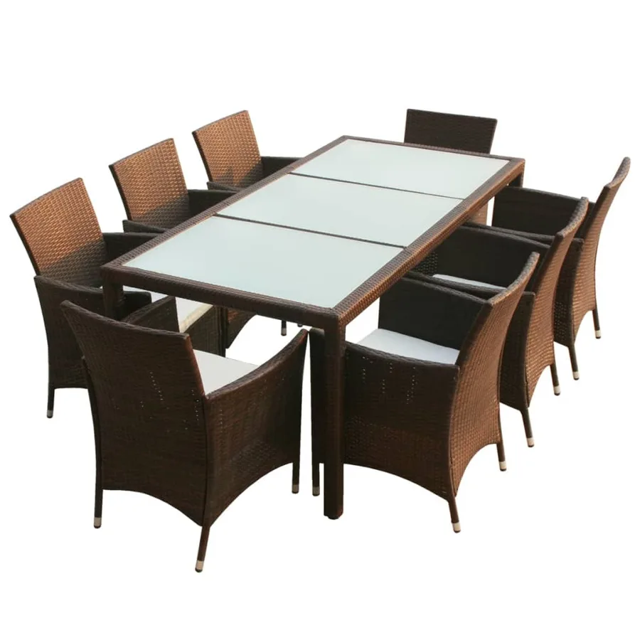 Ensemble à manger d'extérieur avec coussins 9pcs Résine tressée - 2