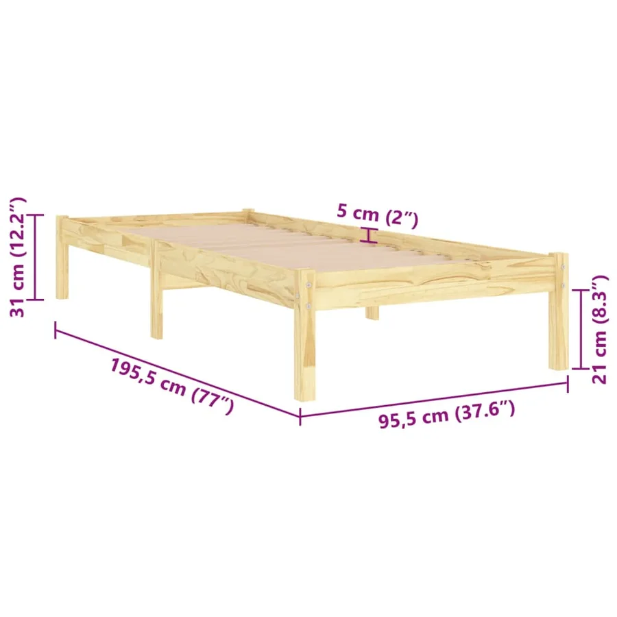 Cadre de lit sans matelas bois massif - 8