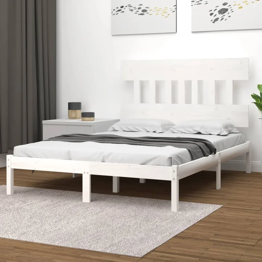 Cadre de lit sans matelas blanc 140x190 cm bois massif