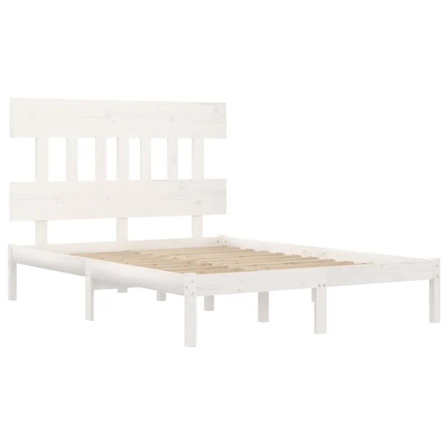 Cadre de lit sans matelas blanc 140x190 cm bois massif - 4