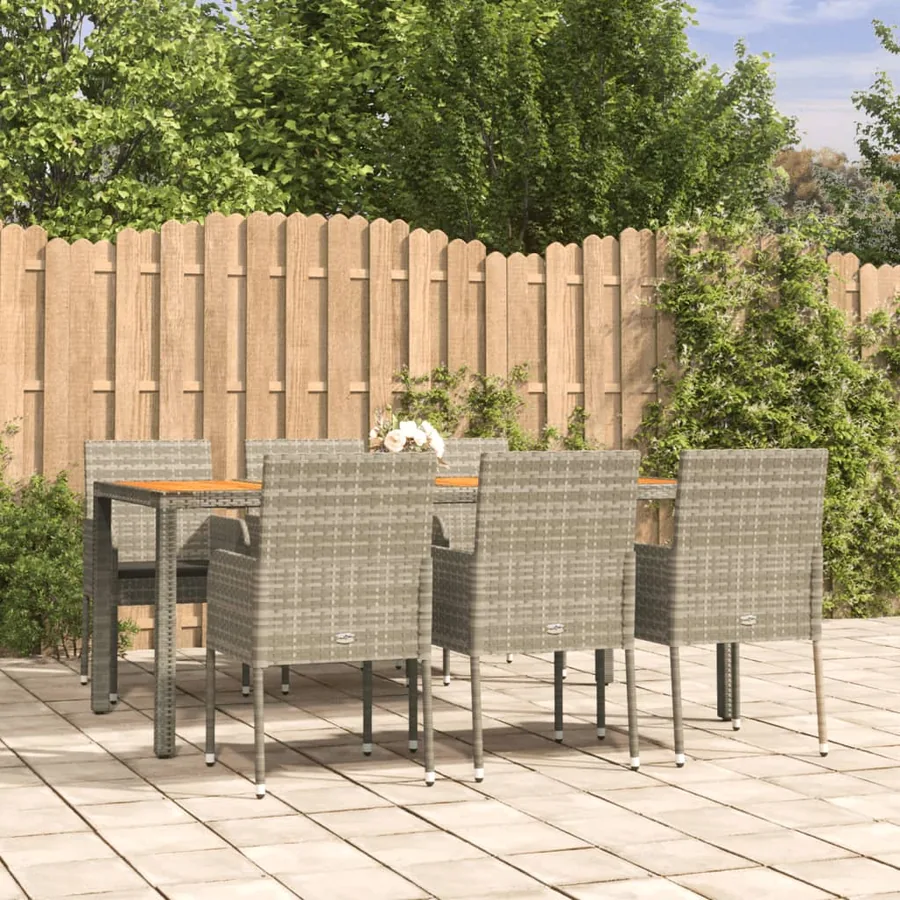 Ensemble à manger jardin et coussins 7 pcs gris rotin