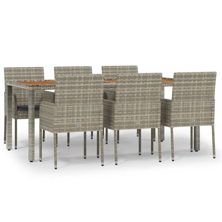 Ensemble à manger jardin et coussins 7 pcs gris rotin - 2