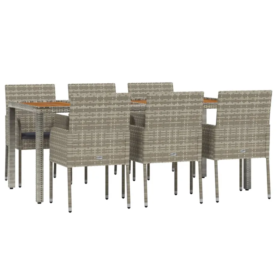 Ensemble à manger jardin et coussins 7 pcs gris rotin - 3