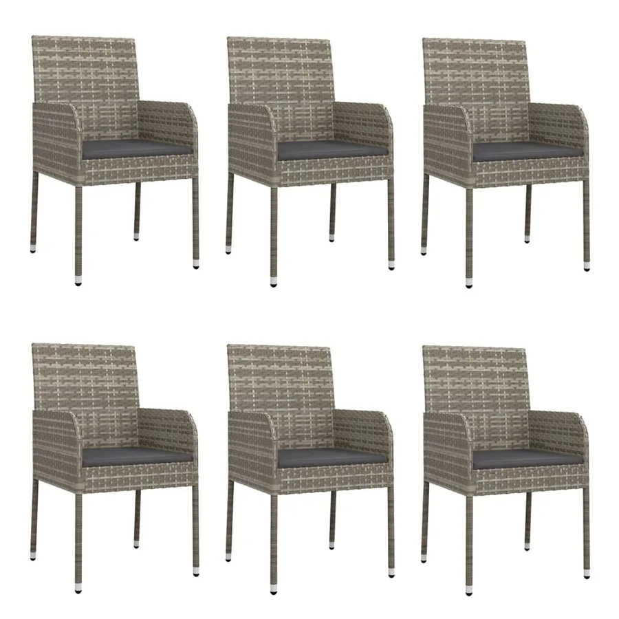 Ensemble à manger jardin et coussins 7 pcs gris rotin - 4
