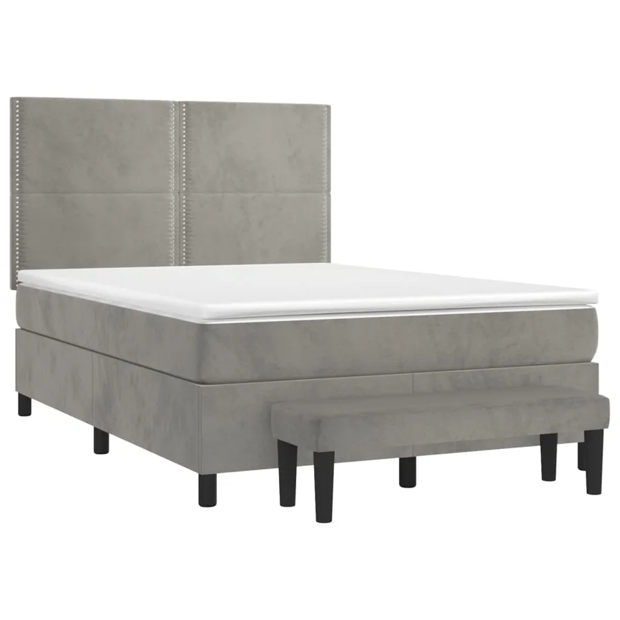 Sommier à lattes de lit et matelas Gris clair 140x190cm Velours - 3