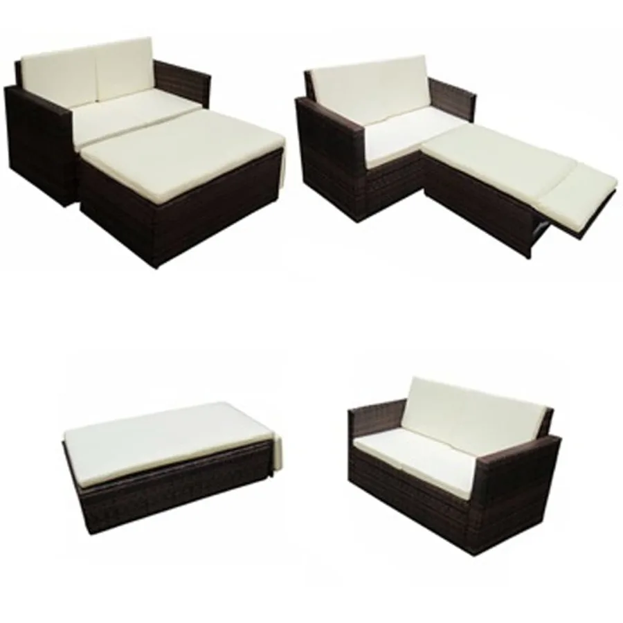 Salon de jardin 2 pcs avec coussins Résine tressée Marron - 4