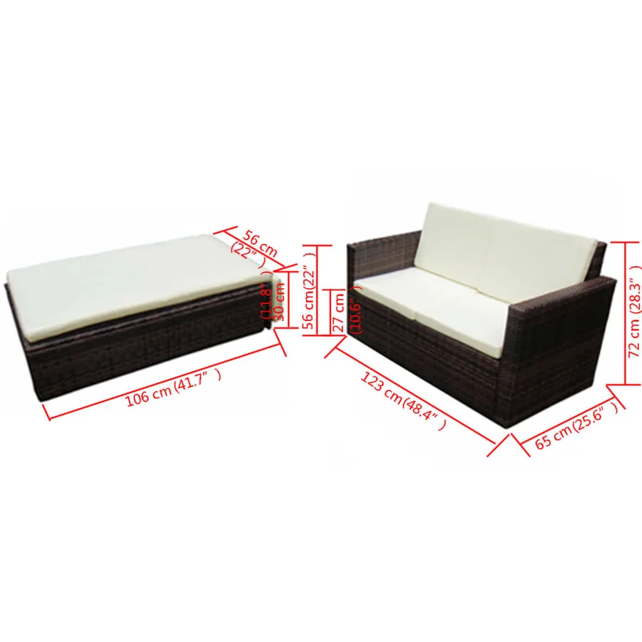 Salon de jardin 2 pcs avec coussins Résine tressée Marron - 7