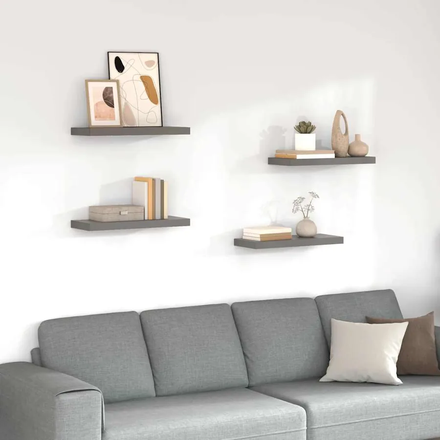 Étagère murale flottante 4 pcs Gris brillant 60x23,5x3,8 cm MDF
