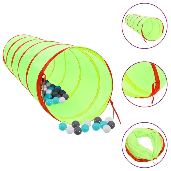 Tunnel de jeu pour enfants avec 250 balles Vert 175cm Polyester