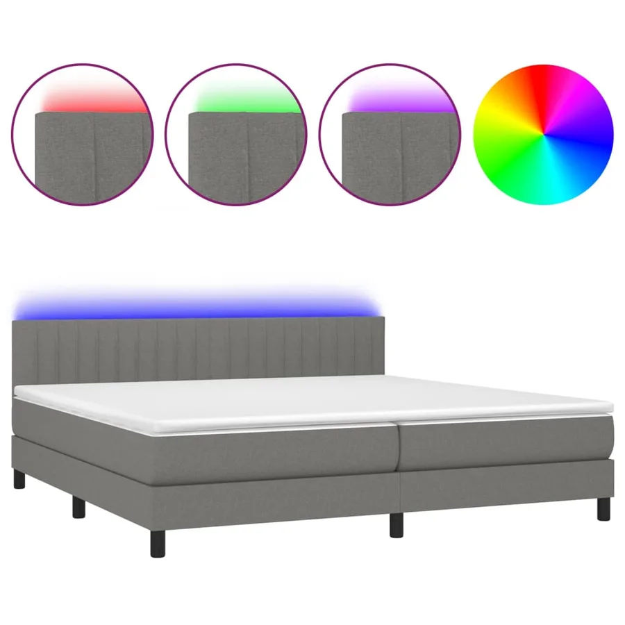 Sommier à lattes de lit et matelas et LED Gris foncé 200x200 cm - 2