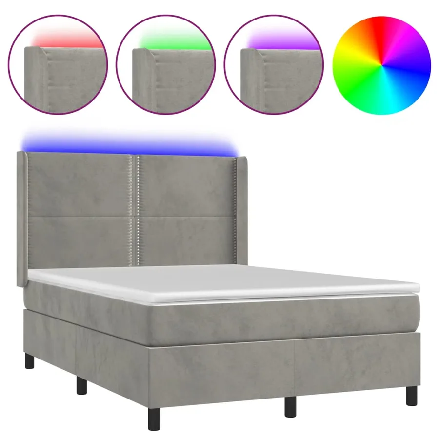 Sommier à lattes de lit matelas et LED Gris clair 140x190 cm - 2