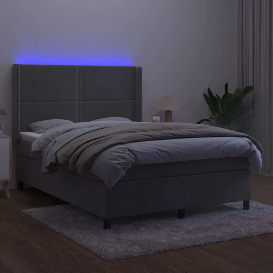 Sommier à lattes de lit matelas et LED Gris clair 140x190 cm - 3