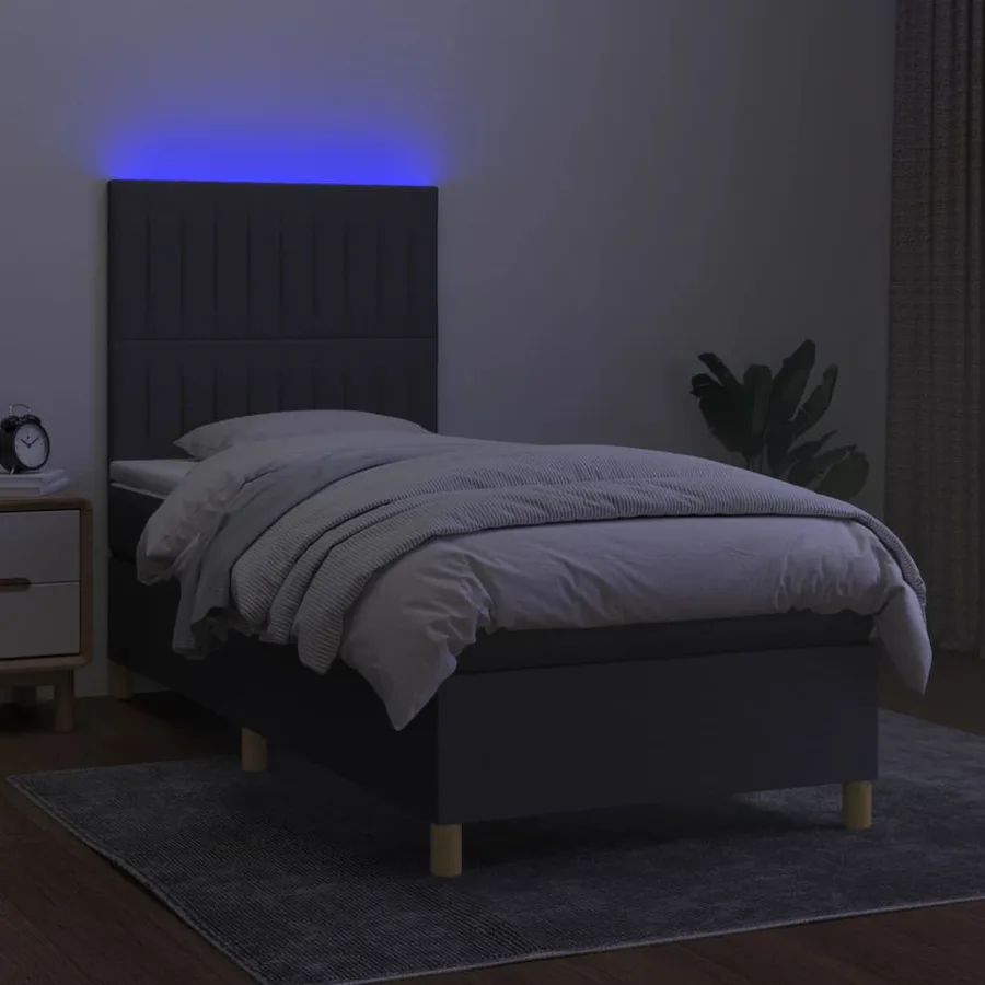 Sommier à lattes de lit et matelas et LED Gris foncé 100x200 cm - 4