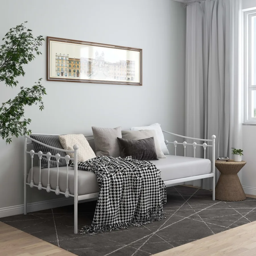 Cadre de canapé-lit sans matelas blanc métal 90x200 cm